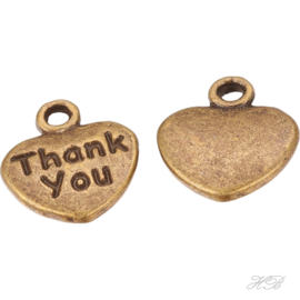 03278 Bedel Hart Thank you Antiek brons (Nikkelvrij) 12x11x2mm; gat 1,5mm ±10 stuks