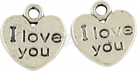 03845 Bedel hart I love you Antiek zilver (Nikkelvrij) 12mmx11mm 7 stuks