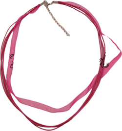 OL-0017 Organzalint met waxkoord Fuschia 1 ketting