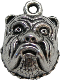 01934 Bedel bulldog (Hond) hoofd Antiek zilver 18mmx13mmx8mm
