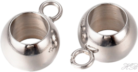 00647 Spacer met oog (304 stainless steel) Metaalkleurig 13,5x7x10mm; gat 6mm; oogje 2mm 2 stuks