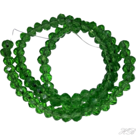 05667 Glaskraal imitatie Swarovski streng (±40cm) Rondel facet Fern green   4x6mm; gat 1mm 1 streng