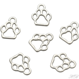 05046 Bedel pootafdruk (hond) Antiek zilver (nikkelvrij) 13x11x1,5mm; gat 2mm 10 stuks