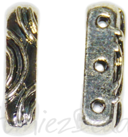 02814 Tussenzetsel 3-gaats Antiek zilver 16mmx5mm; gat 1,5mm 6 stuks