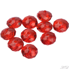 05036 Acrylkraal Rondel facet transparant Red 8x5mm; gat 1,4mm ±8 gram