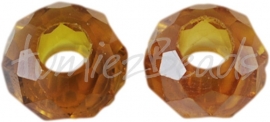 00868 Glaskraal imitatie swarovski Middel coffee 14mmx8mm; gat 5mm 3 stuks