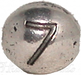 03173 Metalen kraal cijfer 7 Antiek zilver (Nikkelvrij) 7mmx6mm; gat 1mm 1 stuks