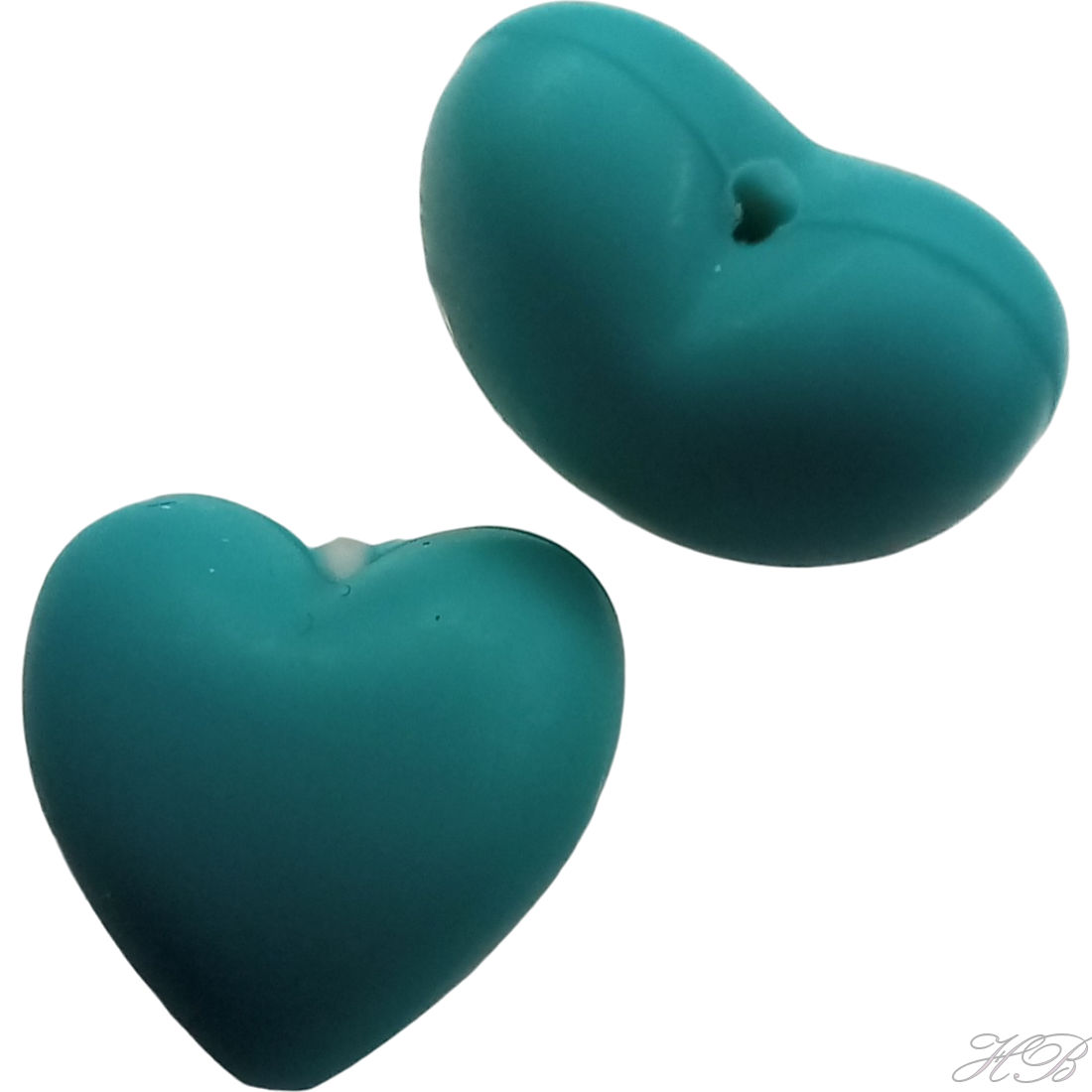 02393 Siliconenkraal Hart Teal 19x20x12mm; gat 2mm 4 stuks