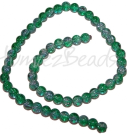 03255 Glaskraal crackle streng ±40cm Groen-transparant 8mm 1 streng