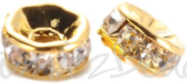 05601 Spacer rondel Rhinestone Goudkleurig (Nikkelvrij) 10x4mm; gat 2mm 5 stuks