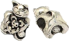 01224 Metal Perlen Poes / Kat Antiksilber 15,5x10x11mm: loch 5mm  1 Stück