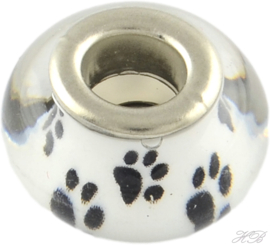04593 Pandorastijl kraal Acryl hondenpoot Wit/zwart 14x9mm; gat 5mm 2 stuks