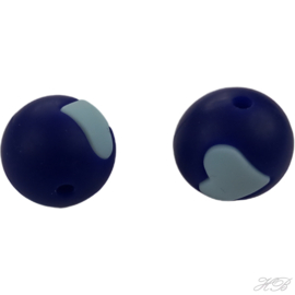 04827 Siliconenkraal Rond met hart Donker blauw-licht blauw 15mm; gat 2mm 2 stuks