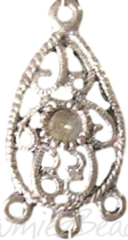 04191 Verdeler druppel  Antiek zilver (Nikkelvrij) 28mmx15mmx1,5mm; oog 2mm 5 stuks