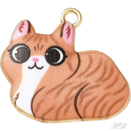 05549 Bedel Enamel Poes/kat Goudkleurig (Nikelvrij)/ bruin 22x24x2mm; gat 1,8mm 1 stuks