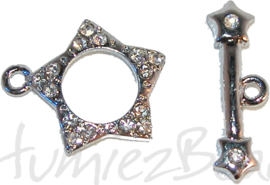 01122 Knebelverschluss ster rhinestone Nickelfarbe / Kristall 26mm