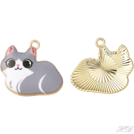 05545 Bedel Enamel Poes/kat Goudkleurig (Nikelvrij)/ grijs 22x24x2mm; gat 1,8mm 1 stuks