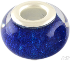 04754 Pandorastijl kraal Acryl glitter Zilverkleurig/Blauw 14x9mm; gat 5mm 2 stuks