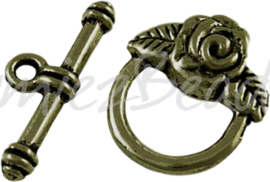 02643 Knebelverschluss roosje Antikbronze (Nickelfrei) 19mmx18mm; staafje 4mmx24mm; loch 2mm 3 stück