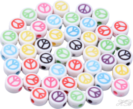 01354 Acryl kraal Peace (±45 kralen) Wit/Mixed color 7x3,5mm; gat 1,5mm ±6 gram