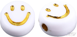 04771 Acryl kraal Smiley Wit/goud 7x3,5mm; gat 1,5mm ±6 Gram