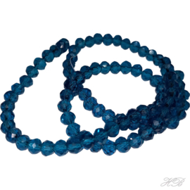 05668 Glaskraal imitatie Swarovski streng (±40cm) Rondel facet Indicolite   4x6mm; gat 1mm 1 streng