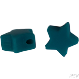 01713 Siliconenkraal Ster Groenblauw 15mm; gat 2mm 4 stuks