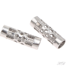 01920 Buiskraal open bewerkt Metaalkleurig Stainless steel  12x4mm; gat 3mm ±10 stuks