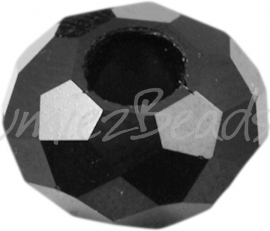 00165 Glaskraal imitatie swarovski Zwart 14mmx8mm; gat 5mm 3 stuks