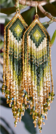 DIY-0009 DIY kit fringe oorbellen Groen en goud  1 set