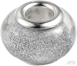 04756 Pandorastijl kraal Acryl glitter Zilverkleurig/Zilver 14x9mm; gat 5mm 2 stuks