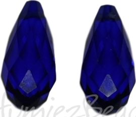 04354 Glaskraal druppel Cobalt Blue 10mmx20mm; gat 1mm 2 stuks