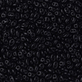 01700 Duo-bead Opaque (Tsjechisch) Black   5x3,5x2,5mm; gat 0,9mm ±10 gram