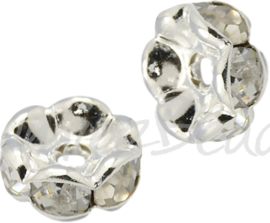 03081 Spacer rondel wavy Rhinestone Zilverkleurig (Nikkelvrij) 6mmx3mm; gat 1mm 6 stuks