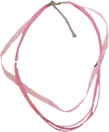 OL-0018 Organzalint met waxkoord Roze 1 ketting