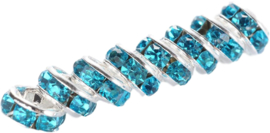 04401 Spacer rondel Rhinestone Zilverkleurig (Nikkel vrij)/ aquamarine 7 stuks