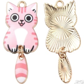 05553 Bedel Enamel Poes/kat Licht goud (nikkelvrij)/ Roze 38x15,7x3mm; gat 2mm 1 stuks