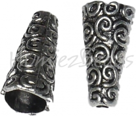 01472 Eindkap Krul Antiek zilver (Nikkelvrij) 18mmx9mm; gat 7mm~2mm 4 stuks