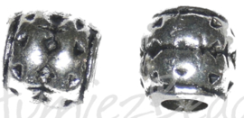 02492 Metalen kraal Banden groot gat Antiek zilver 7,8mmx8mm; gat 3,6mm 10 stuks