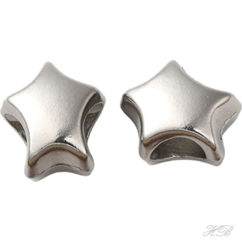 03281 Metalen kraal Ster Metaalkleurig 304 stainless steel  10,5x9,5x7,5mm; gat 4,5mm 1 stuks