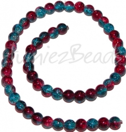 03244 Glasperle crackle strang ±40cm Blau-Rot 8mm 1 strang