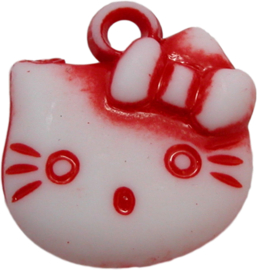 01961 Bedel Hello Kitty acryl Rood/wit 20mmx18mm 6 stuks