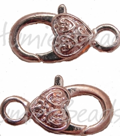 02065 Lobsterslot hart Roze goud (Nikkelvrij) 25mmx13mm