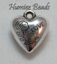 02292 Anhänger metalllook herz love blume Antiksilber 16mmx14mm+4mm 11 stück