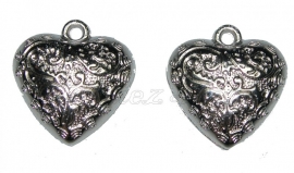 01253 Metallook Bedel hart bedrukt Antiek zilver 20mmx18mmx6mm 11 stuks