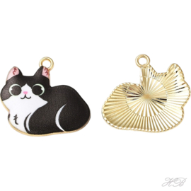 05550 Bedel Enamel Poes/kat Goudkleurig (Nikelvrij)/ zwart 22x24x2mm; gat 1,8mm 1 stuks