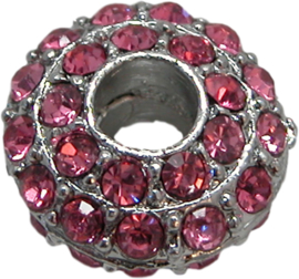 01858 Rondel Rhinestone Metaalkleurig / Roze 8mmx16mm