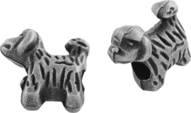 04427 Metalen kraal Hond Antiek zilver (Nikkelvrij) 13mmx13mmx6mm; gat 4mm 3 stuks