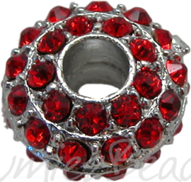 00591 Rondel Rhinestone Metaalkleurig / Rood 8mmx16mm