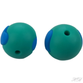 04830 Siliconenkraal Rond met hart Teal-blauw 15mm; gat 2mm 2 stuks